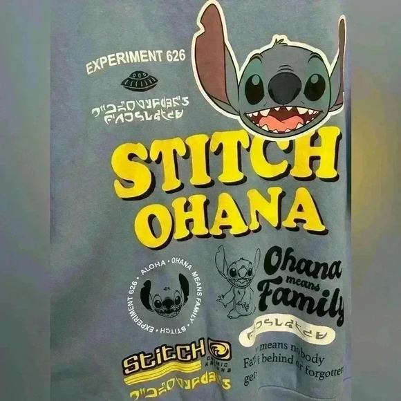 Disney Lilo And Stitch Sweatshirt Blue Ohana Graphic Pullover Kids XXL (19) NWOT - Picture 5 of 5